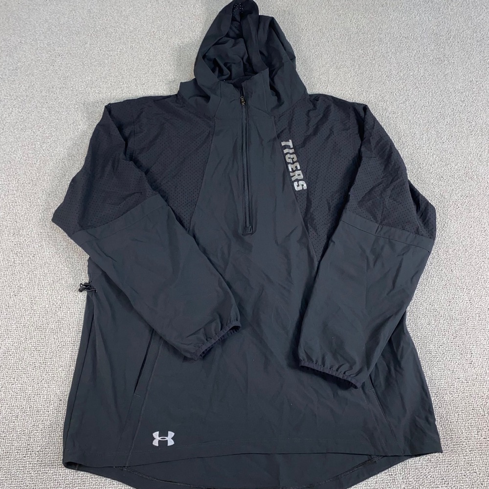 Under Armour Tigers Windbreaker Mens Large Black Hooded 1/4 Zip Athletic Jacket